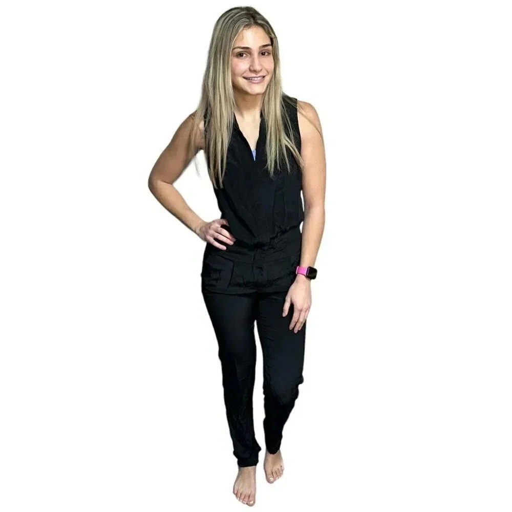Maje Black Sleeveless‎ V Neck Silk Jumpsuit Womens Size 2 E12ULAM